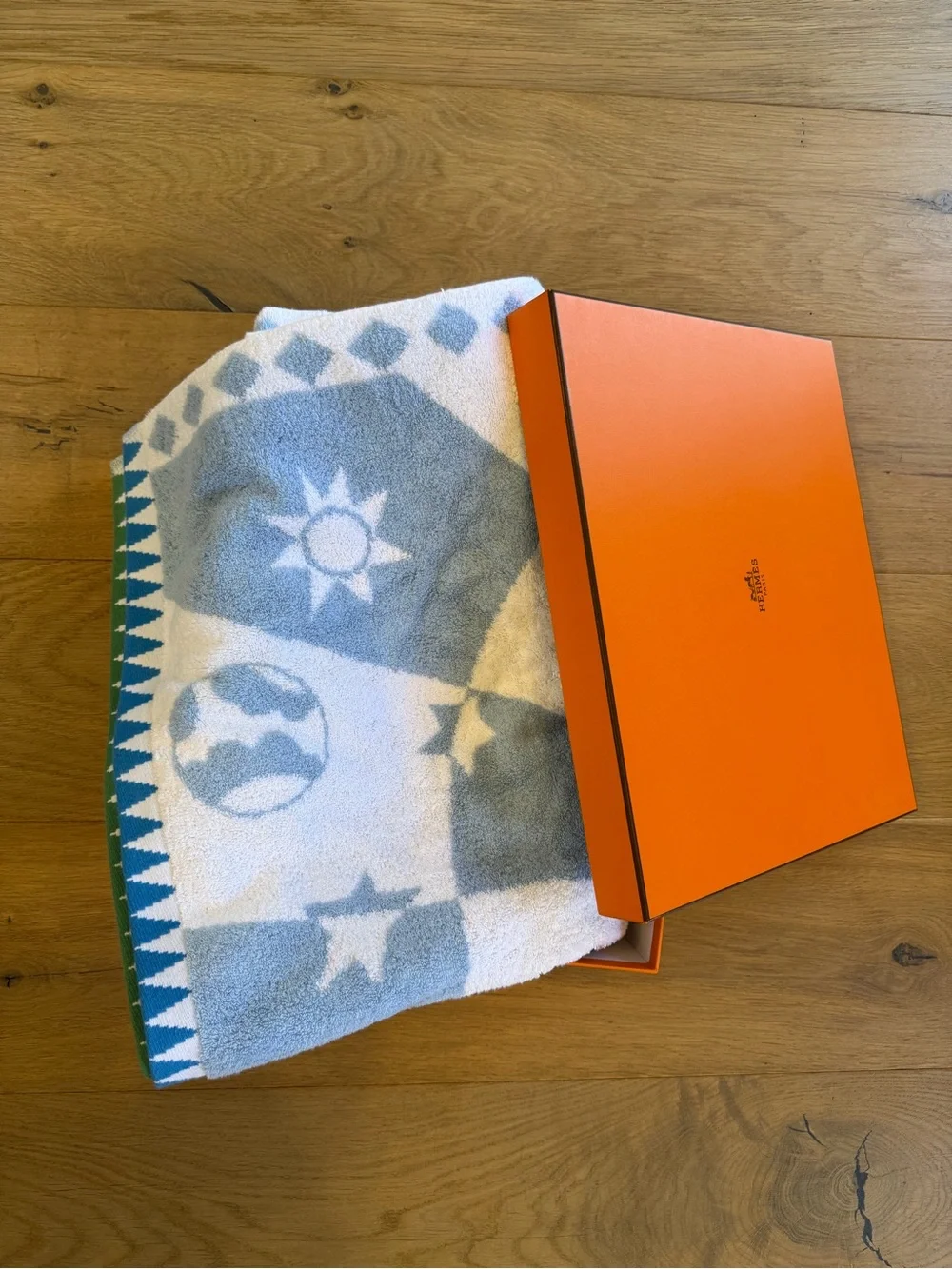 Hermes Blue and White Circus Cotton Bath Towel
